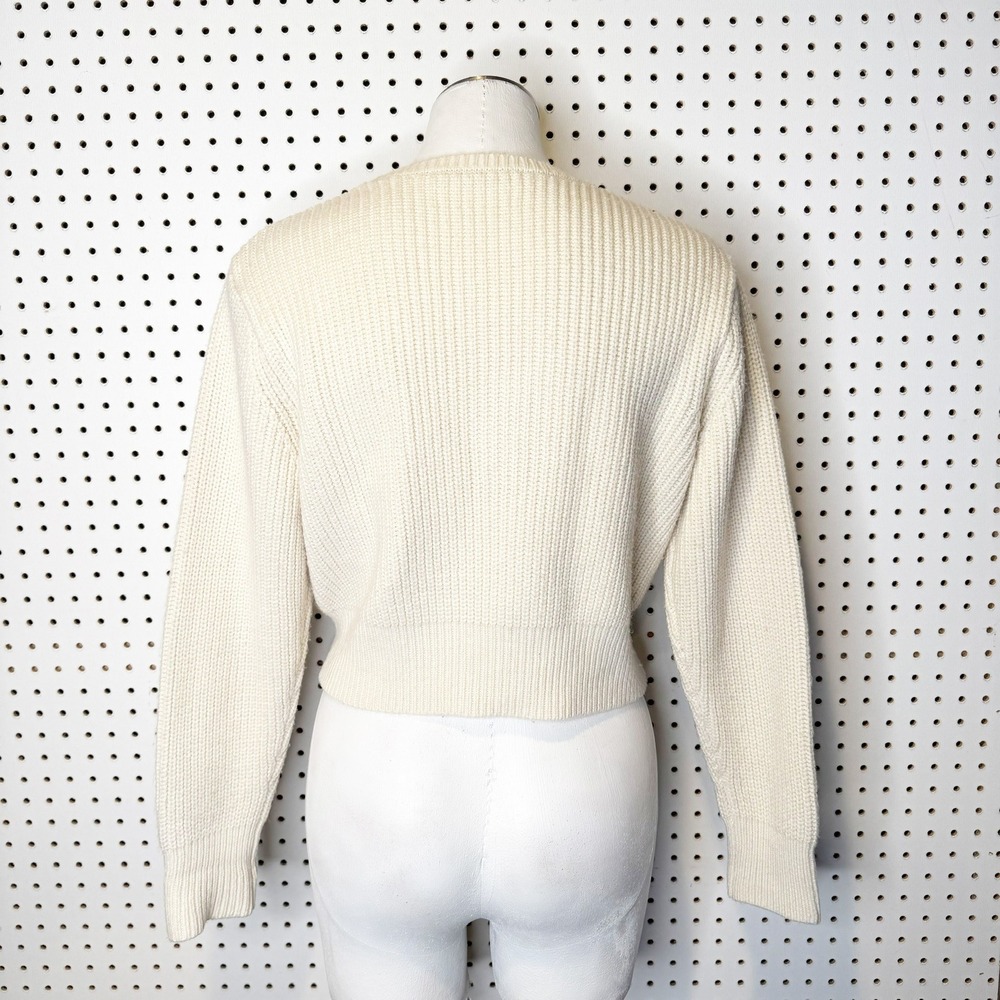 ZARA | Cream Ribbed Knit Crew Neck Cropped Sweater Pullover Women XS - Picture 2 of 4
